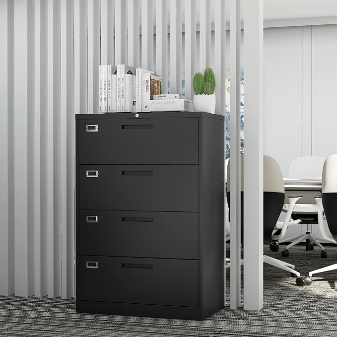 Lateral File Cabinet with Lock, 4 Drawer Large Metal Filing Cabinet, Home - Image 8