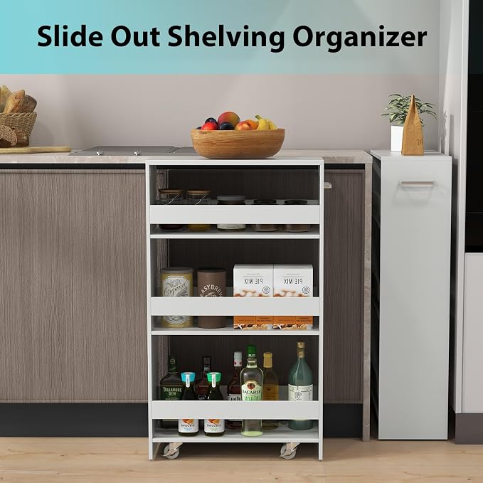 POWERSTONE 4-Tier Slim Storage Cart, Narrow Kitchen Rolling Cart w/Handle & - Image 2