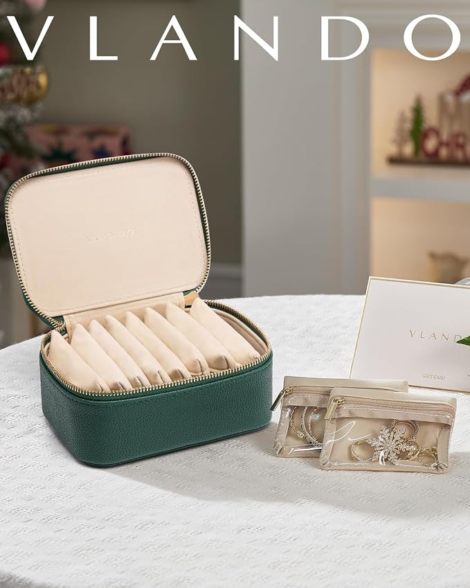 Vlando Jewelry Box with 8 Velvet Jewelry Bags Travel Jewelry Storage Box Petal - Image 2