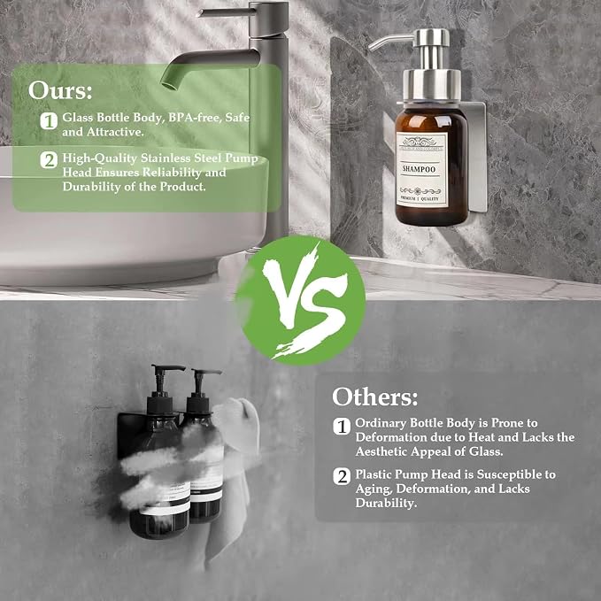 Hand Soap Dispenser, 8.5 Oz Wall Mounted Shampoo and Conditioner Dispenser and - Image 6