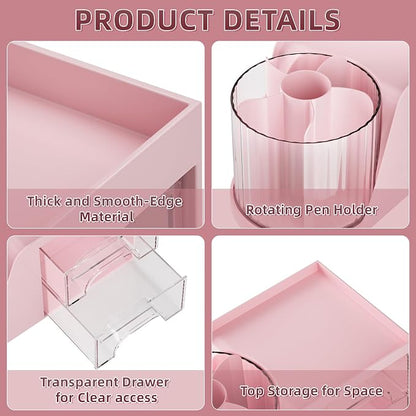 Marbrasse Desk Organizer with 2 Drawer, 360°Rotating Pen Holder, Desk - Image 5