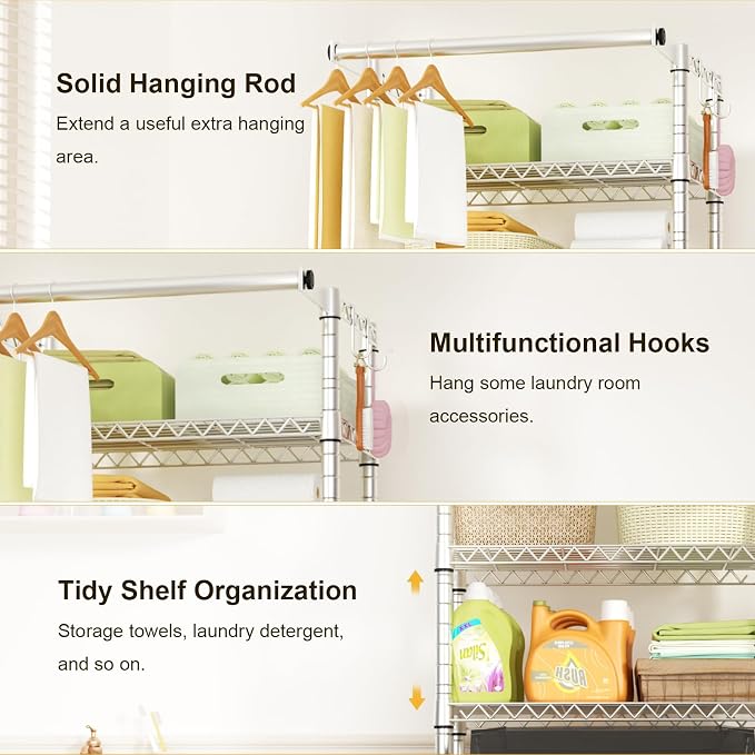 Ulif U11 Mini Over Washer and Dryer Shelves, 3 Tiers Laundry Room Storage and - Image 6