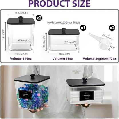 2+1 Pack Clear Laundry Pods Container & Dryer Sheet Holder, Plastic Square - Image 2