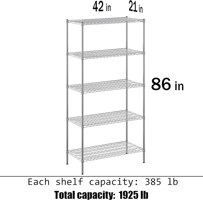 21" Deep x 42" Wide x 86" Height Wire Shelving Kit | 5-Tier | NSF Commercial - Image 3