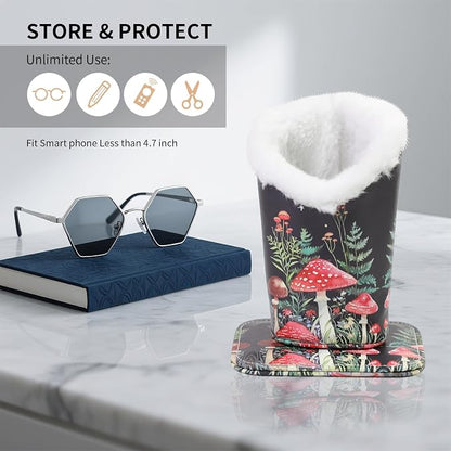 Plush Lined Eyeglasses Holder, Cute Magnetic PU Leather Glasses Stand Case - Image 4
