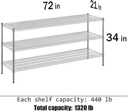 21" Deep x 72" Wide x 34" Height Wire Shelving Kit | 3-Tier | NSF Commercial - Image 3