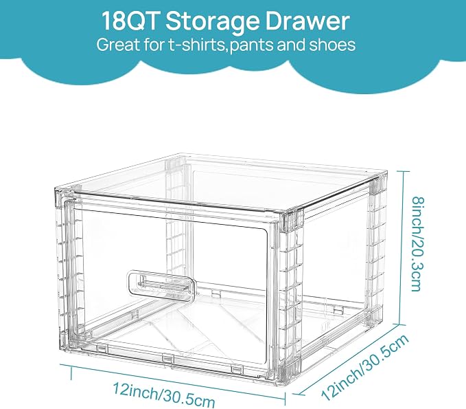 Vtopmart 3 Pack 18QT Clear Stackable Storage Drawers, Easily Assemble Closet - Image 3