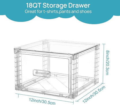 Vtopmart 3 Pack 18QT Clear Stackable Storage Drawers, Easily Assemble Closet - Image 3