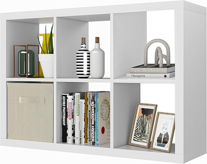 Bookshelf with Storage Bin, 6-Cube Storage Organizer, Modern Wood Open Bookcase by furtble
