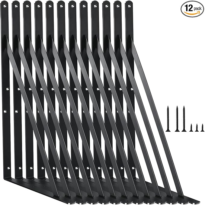 12 Pack L16 x H 10" Black Heavy Duty Shelf Brackets by MHMYDZ