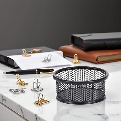Black Metal Paper Clip Holder Mesh Paperclip Bowl Binder Clip Dispenser Desk - Image 4
