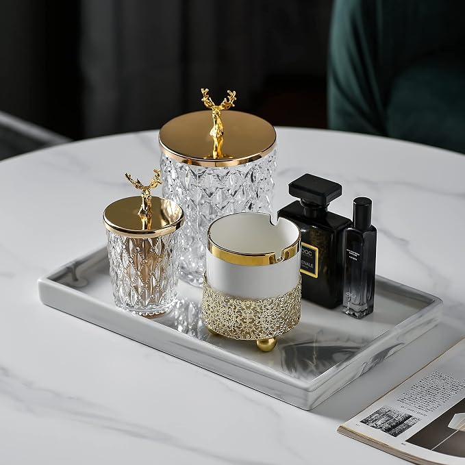 Vanity Bathroom Tray, Perfume Organizer Jewelry Plate Holder White Marble Tray - Image 3
