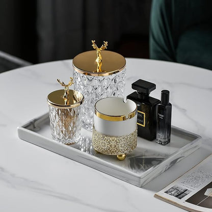 Vanity Bathroom Tray, Perfume Organizer Jewelry Plate Holder White Marble Tray - Image 3