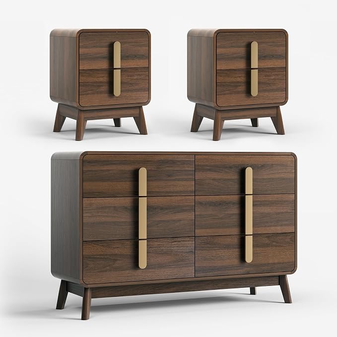 Mid Century Modern Bedroom Set, 6 Drawer Dresser and Nightstand Sets - Image 8