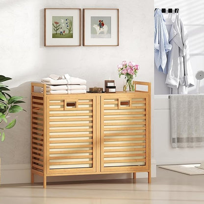 Giantex Tilt Out Laundry Hamper, 20 Gal Bamboo Laundry Storage Cabinet - Image 3