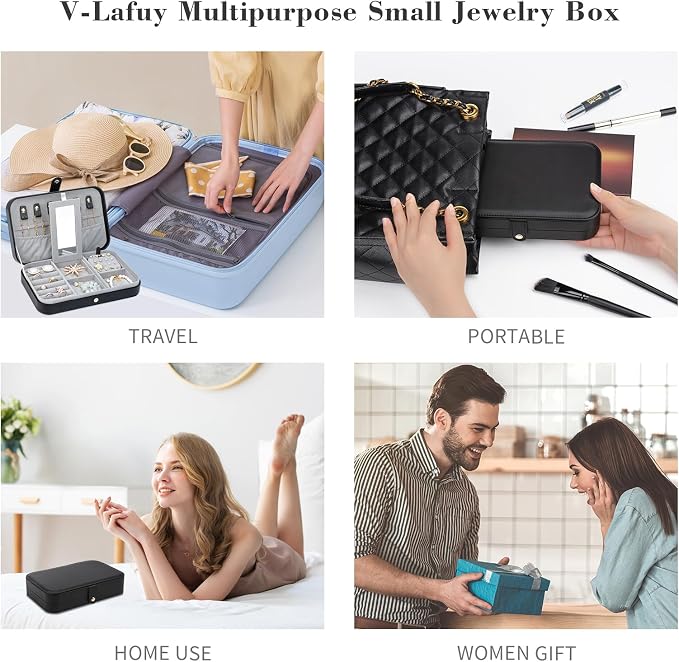 Travel Jewelry Organizer with Mirror Portable Case Small Jewellery Box Gift - Image 6