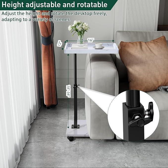 C Table End Table Adjustable Height, 360°Swivel TV Tray Table - Image 2