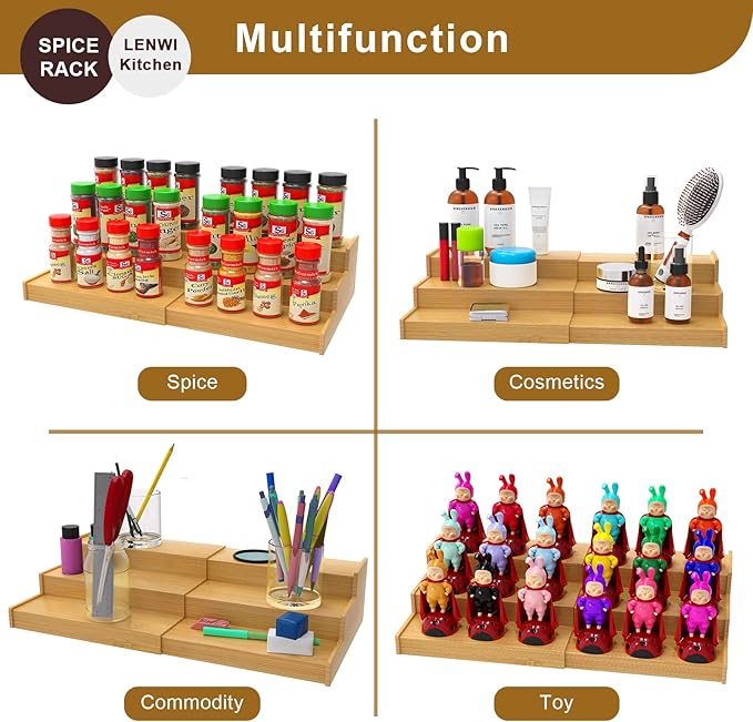 Spice Rack Organizer for Cabinet, 3 Tier Expandable Bamboo Spice Storage - Image 3
