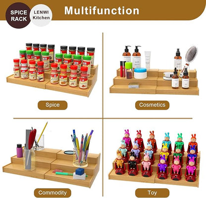 Spice Rack Organizer for Cabinet, 3 Tier Expandable Bamboo Spice Storage - Image 3
