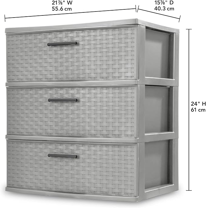 3 Drawer Wide Weave Tower color：Cement - Image 3