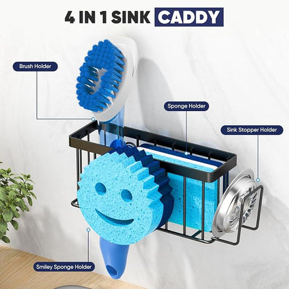 Sponge Holder for Kitchen Sink, Sink Caddy Smiley Face, 4-in-1 Sponge Holder - Image 5