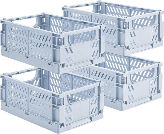 4-Pack Small Pastel Plastic Storage Baskets, Collapsible Crates by HUUSMOT