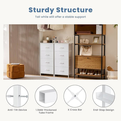 DUMOS Nightstand with 4 Drawers Bedside Table with Removable Fabric Bins Sturdy - Image 7