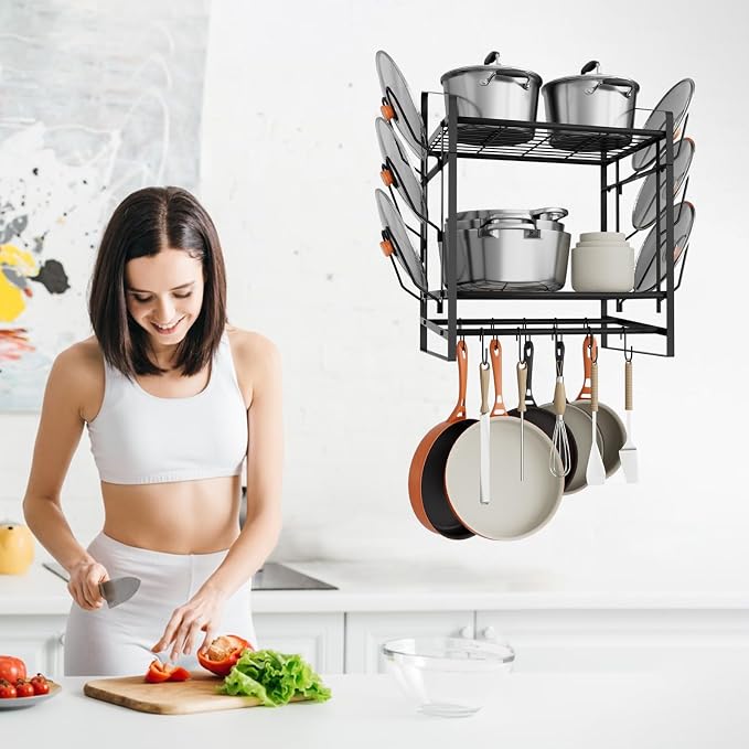 17 Inch Pot Rack Wall Mounted, 2 Tier Pots and Pans Organizer - Image 6