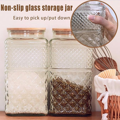 Viovian Large Glass Jar with Wood Lid and Spoon 60 OZ Square Thick Glass - Image 6