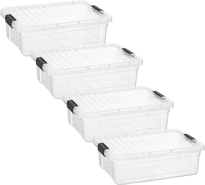 Superio Storage Bins with Lids- 4 Pack, 7.4 Qt Clear Boxes by Superio