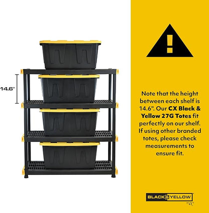 CX Black & Yellow, 4-Tier Heavy Duty Plastic Storage Shelving Unit, 200lbs/shelf - Image 3