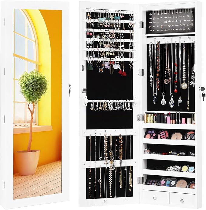 Giantex 15 LEDs Jewelry Armoire, Wall Mounted or Door Hanging, Lockable Jewelry by Giantex