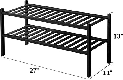 2 Tier Bamboo Shoe Rack for Closet Free Standing Wood Shoe Shelf for Entryway - Image 3