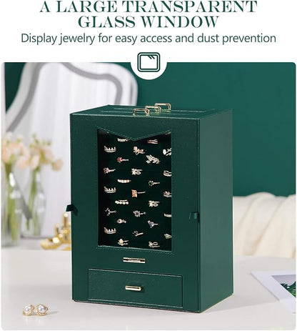 Homde Jewelry Organizer with Transparent Window Necklace Hooks Gift - Image 2