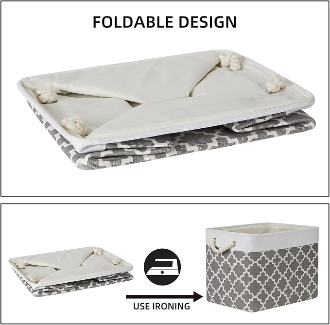 Bidtakay Large Fabric Storage Basket Set of 2 Collapsible Rectangle Basket - Image 2