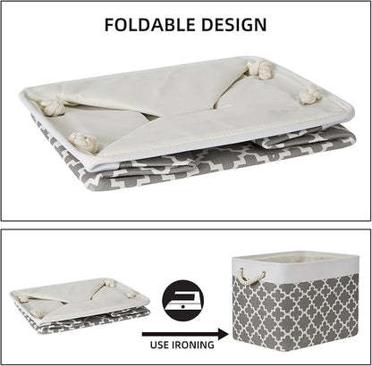 Bidtakay Large Fabric Storage Basket Set of 2 Collapsible Rectangle Basket - Image 2