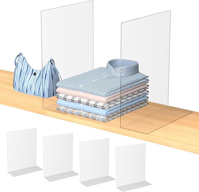 OKPOW Acrylic Shelf Dividers for Closet Organization: 4 Pack Durable Clear by OKPOW