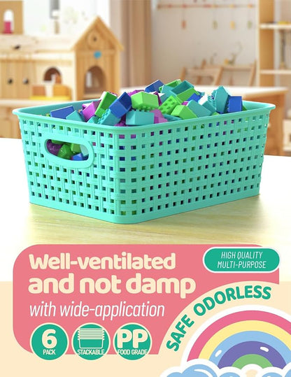 WYT 6-Pack Plastic Small Shelf Storage Weave Baskets Organizing - Image 4