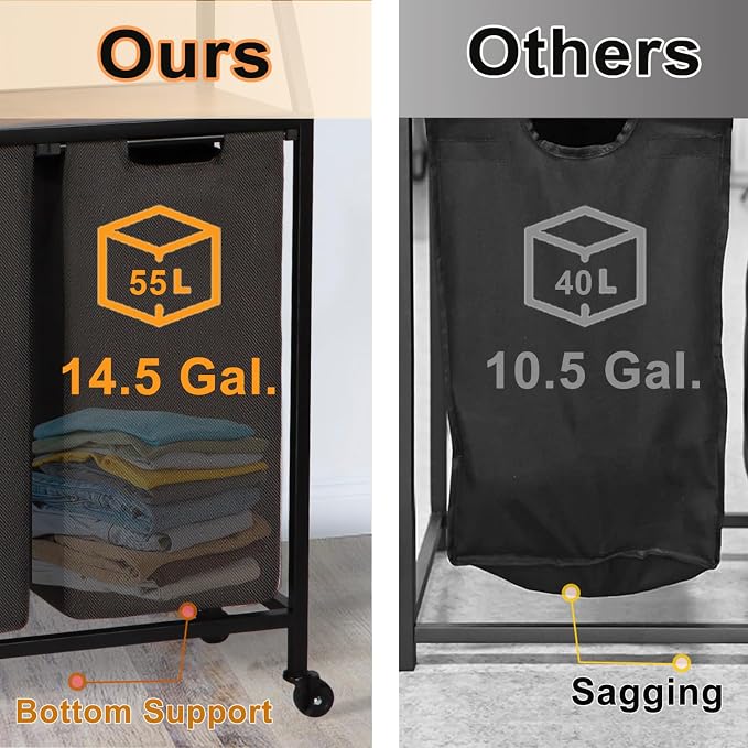 Laundry Hamper, Laundry Sorter 2 Section, Rolling Laundry Basket - Image 3