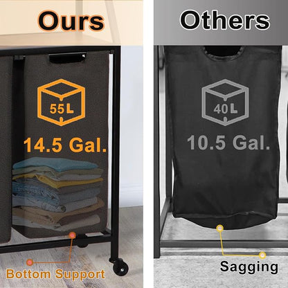 Laundry Hamper, Laundry Sorter 2 Section, Rolling Laundry Basket - Image 3