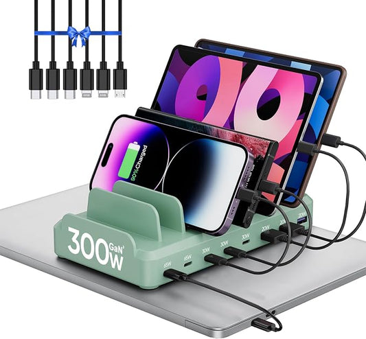 300W Charging Station for Multiple Devices, 8 Port Multi USB C Fast Charger by LcssioChargeFaster