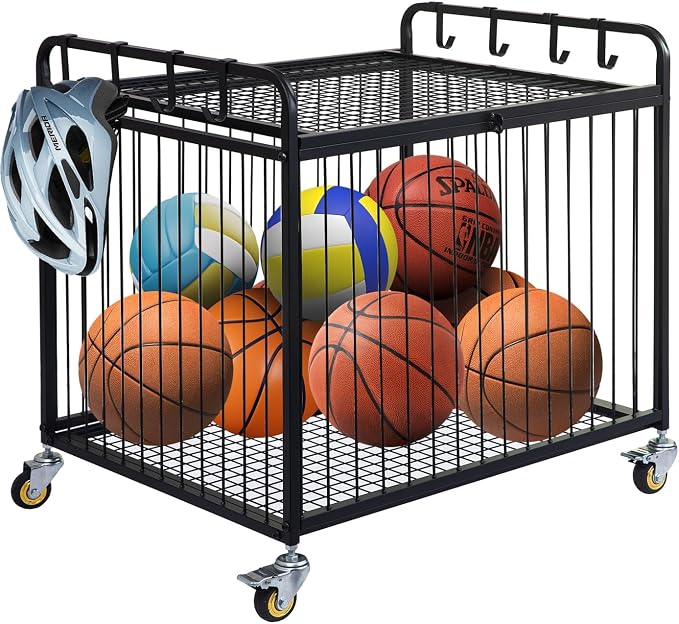 Matt Black Metal Rolling Cart Ball Gym Equipment Sports Gear Storage Portable - Image 4