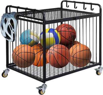 Matt Black Metal Rolling Cart Ball Gym Equipment Sports Gear Storage Portable - Image 4