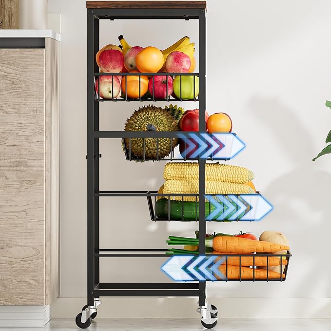 Fruit Vegetable Cart, 4-Tier Snack & Kitchen Cart on Wheels - Image 4