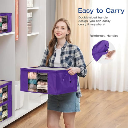 Clothes Storage Bags, Foldable Thick Fabric Blanket Storage Bags, Large Clear - Image 5