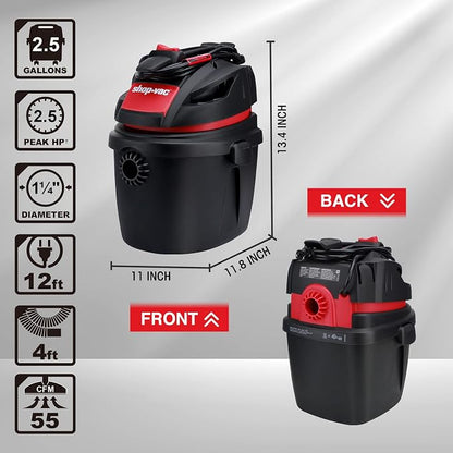 Shop-Vac 2.5 Gallon 2.5 Peak HP Wet/Dry Vacuum, Portable Compact Shop Vacuum - Image 2