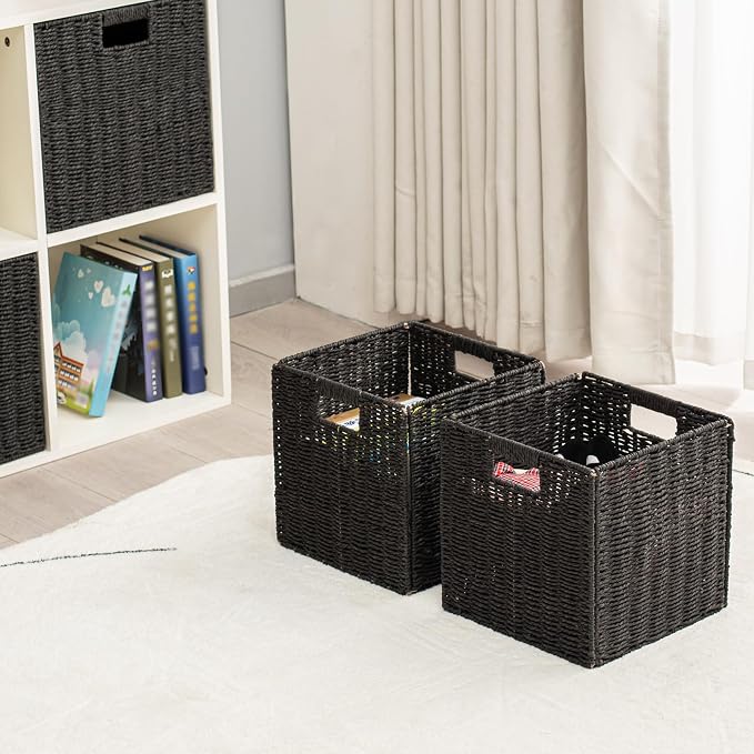 Handwoven Paper Woven Cube Basket Organizer - Image 6