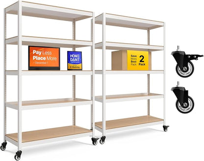 HOMEDANT House White 5-Tier Metal Boltless Rolling Cart Shelf Rack Casters by TheBestOrganizingSolution