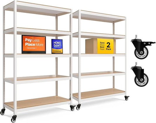 HOMEDANT House White 5-Tier Metal Boltless Rolling Cart Shelf Rack Casters by TheBestOrganizingSolution