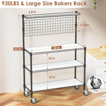 Leteuke Bakers Rack with Storage & Wheels, 42 Inch Microwave Stand Kitchen - Image 3
